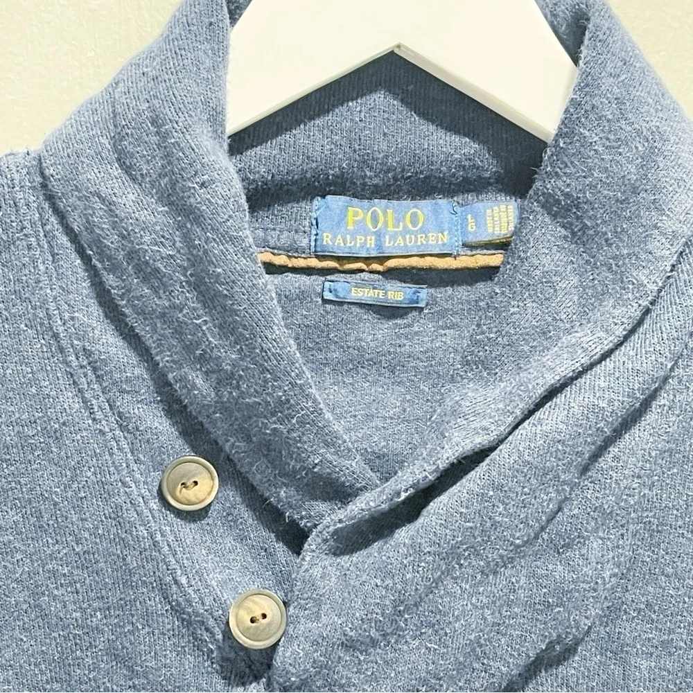 POLO RALPH LAUREN Men’s Navy Blue Estate Rib Cotton Button Up Pullover Size L